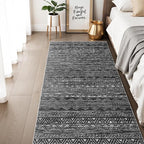 3x6 Washable Hallway Runner Rug - Moroccan Non-Slip Long Runners for Entryway Soft Modern Geometric Low-Pile Rugs for Kitchen Waterproof Neutral Carpet for Bedroom Bathroom Laundry 3x6 Black