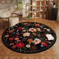 Rugcomf Round Rug 6ft Washable Circle Rug Non Slip Low Pile Boho Floral Small Circular Rug for Bedroom, Bathroom, Entryway, Kids Room, Office, College Dorm(Black)