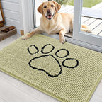 OLANLY Dog Door Mat for Muddy Paws 36x24, Paw Print Design, Absorbs Moisture and Dirt, Absorbent Non-Slip Washable Doormat, Quick Dry Chenille Mud Mat for Dogs, Entry Indoor Entryway Carpet, Vanilla