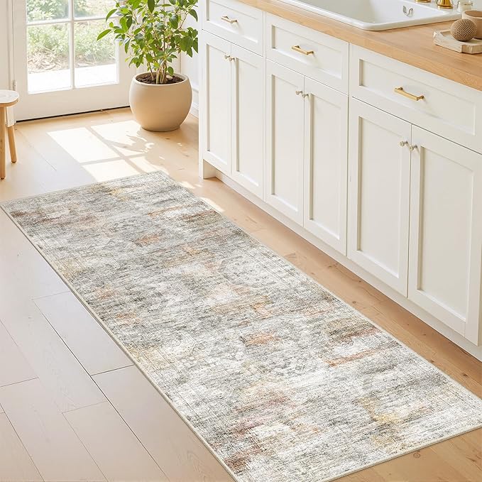 Restydon 2x5 Rug Runners for Hallways Non Slip,Kitchen Rugs,Green