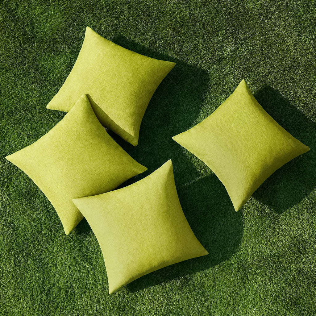 MIULEE Pack of 4 Decorative Outdoor Throw Pillow Covers Linen Waterproof Pillow Covers Summer Farmhouse Cushion Cases for Patio Garden Tent Balcony Couch Sofa 18x18 Inch Grass Green