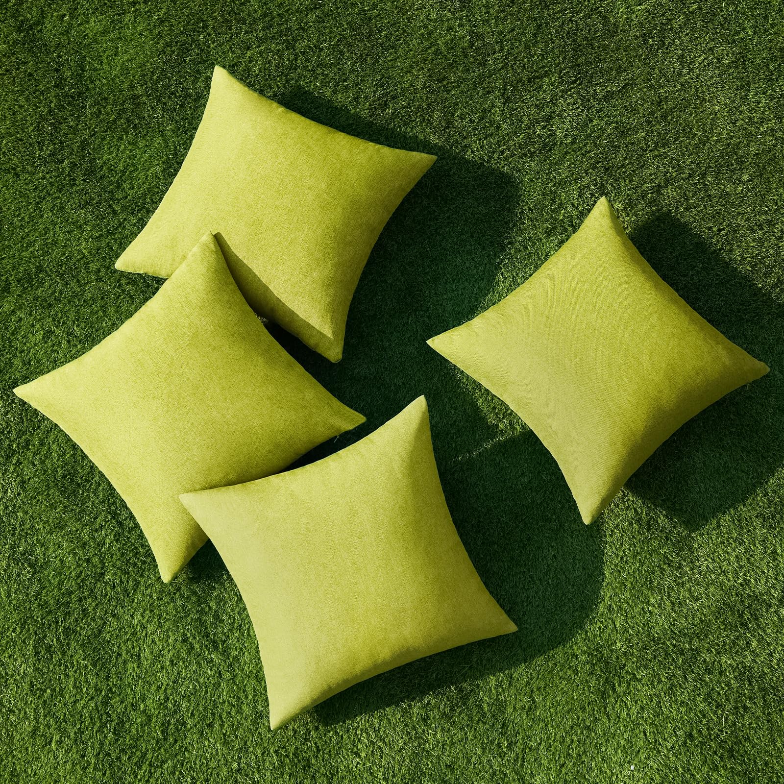 MIULEE Pack of 4 Decorative Outdoor Throw Pillow Covers Linen Waterproof Pillow Covers Summer Farmhouse Cushion Cases for Patio Garden Tent Balcony Couch Sofa 18x18 Inch Grass Green