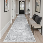 Runner Rug 2'6" x 12' Washable Non-Slip Runner Rugs for Kitchen Bathroom Laundry Room Vintage Ultra Thin Runners for Hallway Entryway Grey