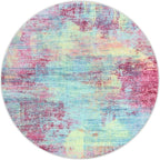IOHOUZE Abstract Round Area Rug 8 Ft Washable Circle Rugs Large Round Rug Non Slip Thin Soft Circle Rugs, Printed Faux Wool Floor Carpet for Bedroom Living Room Dining Room Nursery, Pink Teal