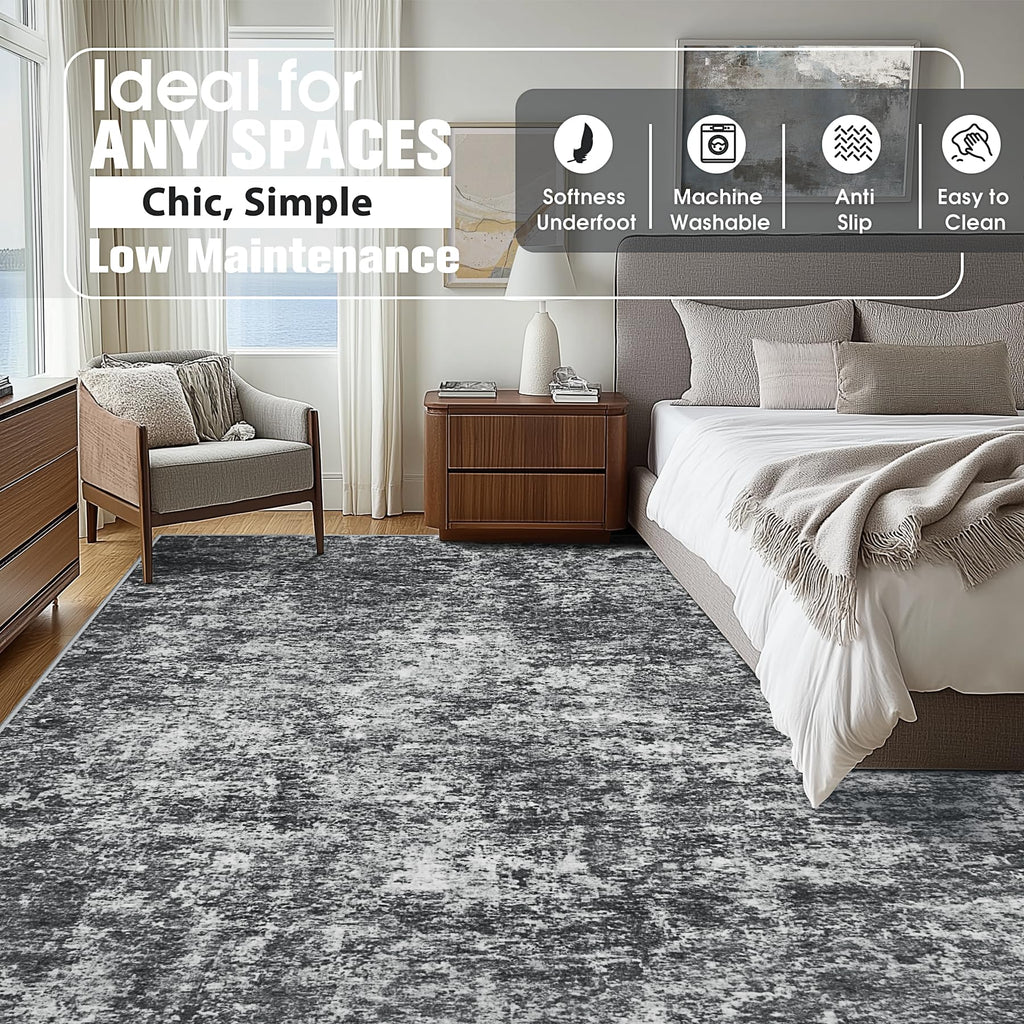 9x12 Area Rugs for Living Room Washable Bedroom Dining Room Black Grey