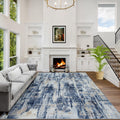 9x12 Area Rugs for Living Room: Washable Abstract Blue Gold Badroom Carpet