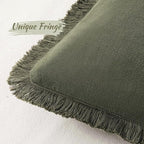 MIULEE Decorative Lumbar Throw Pillow Covers Neutral Linen Fringe Throw Pillows Set of 2 Olive Green Boho Farmhouse Cushion Covers for Couch Sofa Bed Living Room Spring Home Decor 12x20 Inch