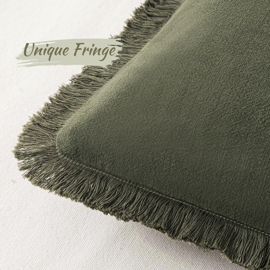 MIULEE Boho Linen Fringe Decorative Throw Pillow Covers Olive Green 20x20
