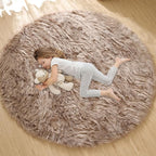 ORINOVA Beige 3ft Round Fluffy Shaggy Rug Washable Soft Area Rug for Living Room Bedroom Cute Room Decor Circle Nursery Rug Faux Fur Carpet