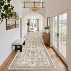 Madane Hallway Runner Rug 2'6''x16' Kitchen Runner - Non Slip Vintage Runners for Hallways Washable Kitchen Rugs Soft Low Pile 2.5x16 ft Rug Runner for Laundry Room, Entryway and Bedroom, Brown/Gold