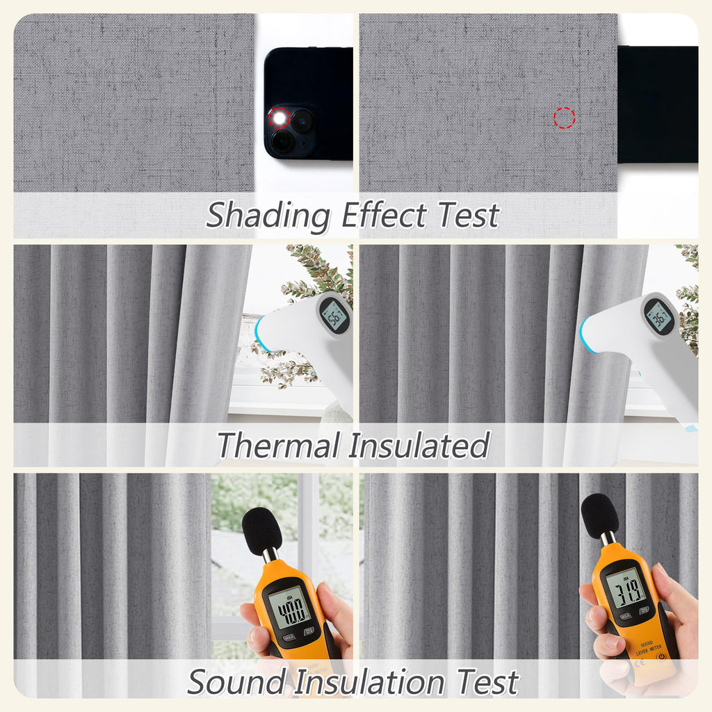 Guken Grey 100% Blackout Curtains 90 Inch Length 2 Panels Set for Living Room Bedroom Back Tab Thermal Insulated Black Out Linen Drapes Room Darkening Window Curtains 90 Inches Long