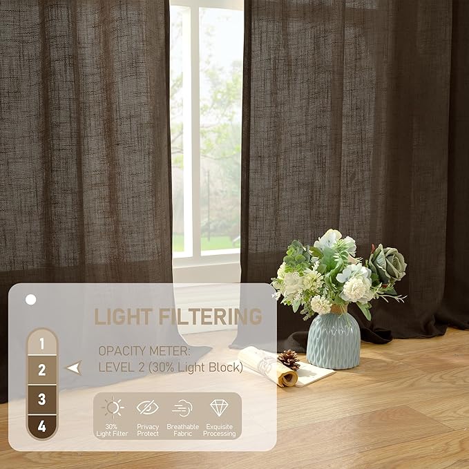 LAMIT Brown Linen Curtains for Living Room 84 inch Length 2 Panels