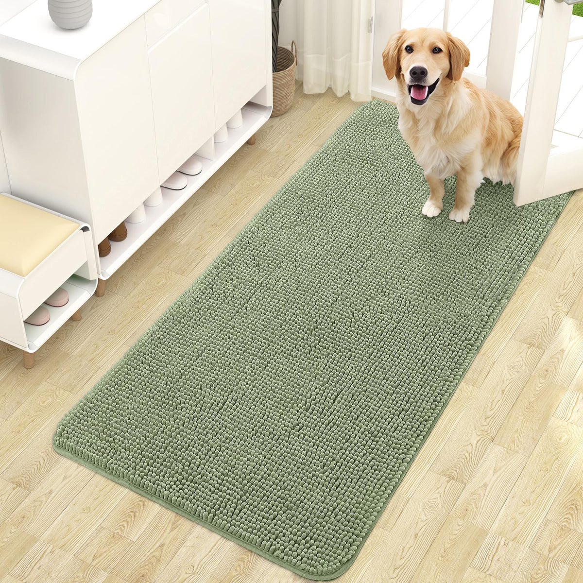 OLANLY Dog Door Mat for Muddy Paws 47x24, Super Absorbent Chenille Mud Mat