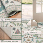 Green Butterfly Rugs for Girls Bedroom - 8x10 Floral Area Rug for Living Room, Dining Room Under Kitchen Table, Washable Lightweight Insect Print Large Carpet Indoor
