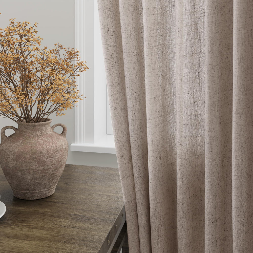Brownish Grey Linen Curtains 96 Inches Long for Living Room Back Tab Vintage Rustic Farmhouse Light Filtering Curtain Burlap Textured Linen Drapes 96 Inch Length for Dinning Room Bedroom 52x96 8 FT