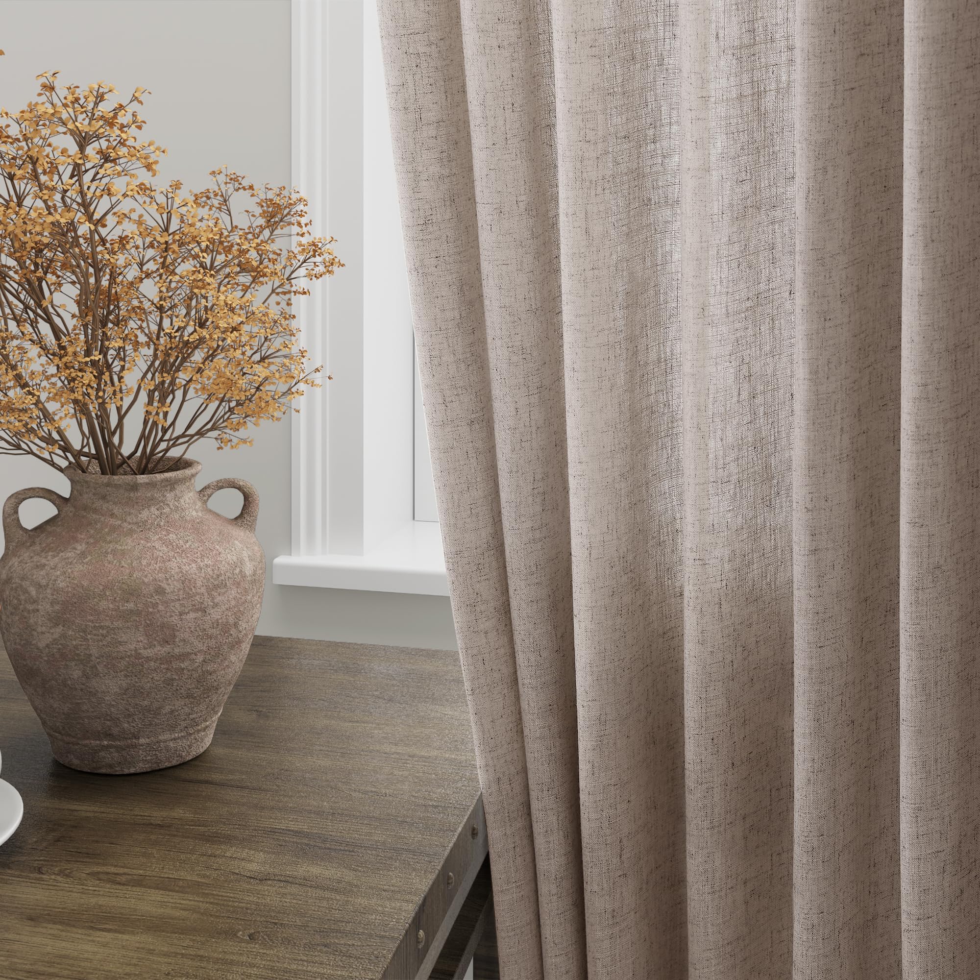 Brownish Grey Linen Curtains 96 Inches Long for Living Room Back Tab Vintage Rustic Farmhouse Light Filtering Curtain Burlap Textured Linen Drapes 96 Inch Length for Dinning Room Bedroom 52x96 8 FT