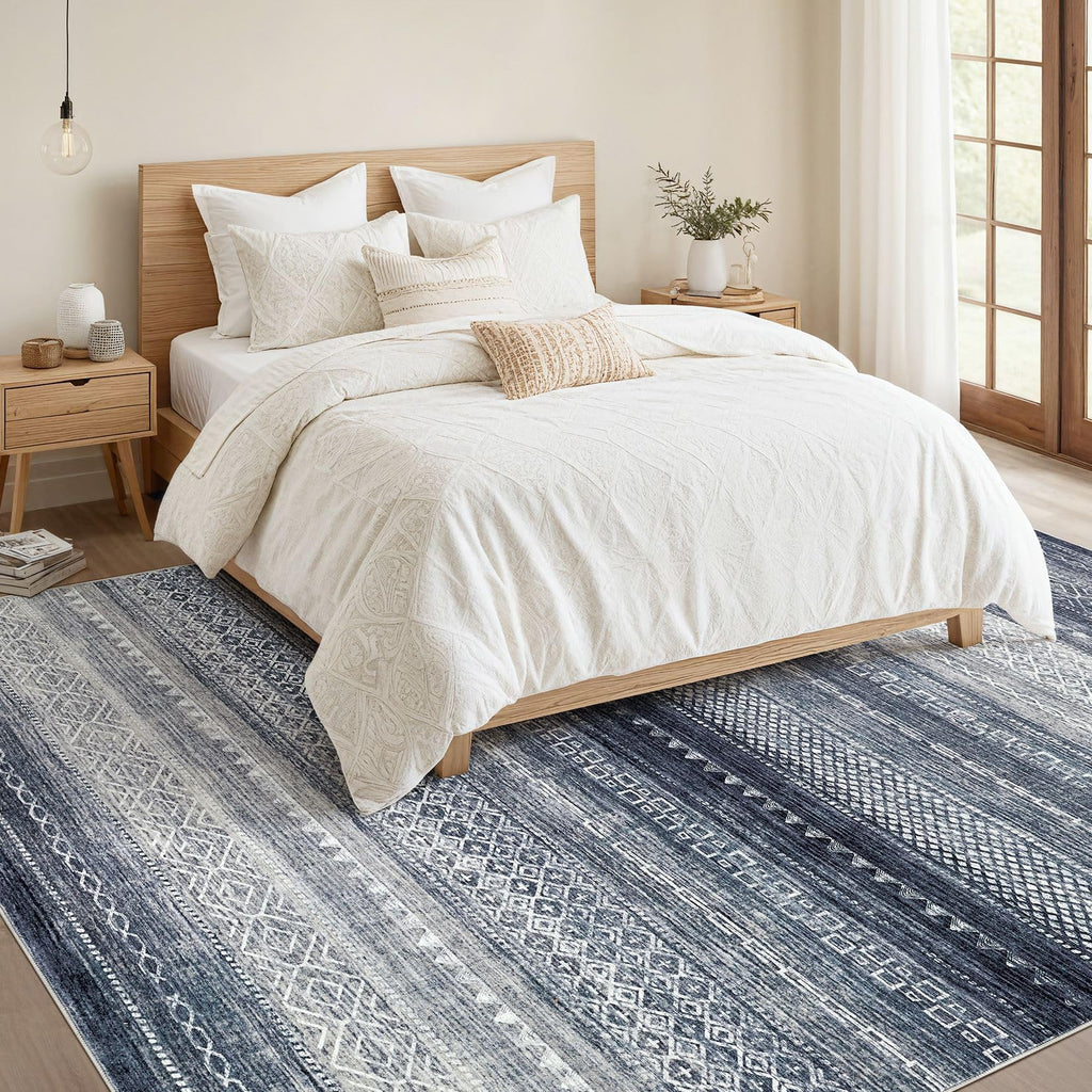 Nakagishi Boho 8x10 Area Rug Living Room Rugs Machine Washable Blue
