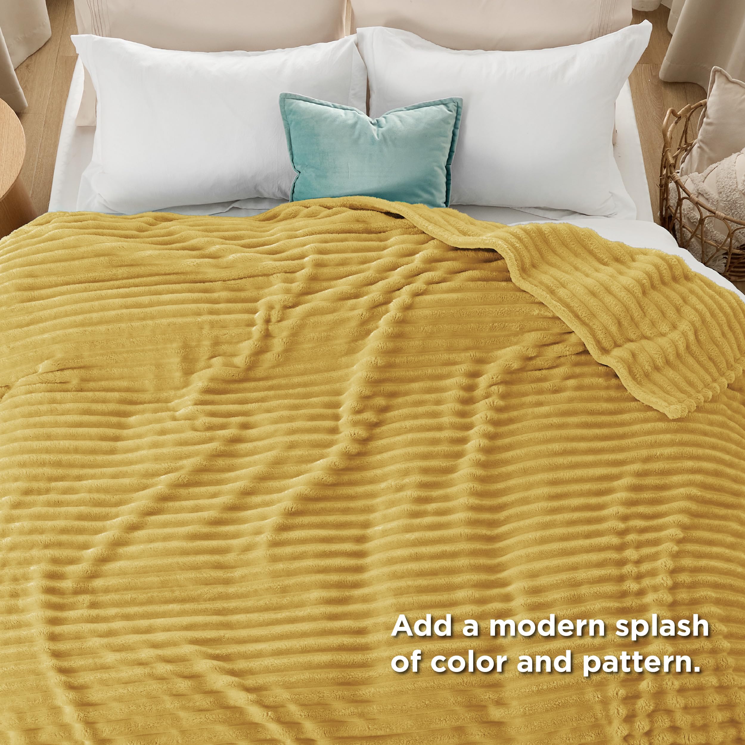 Bedsure Soft Queen Size Blanket for Bed Yellow 90"x90"