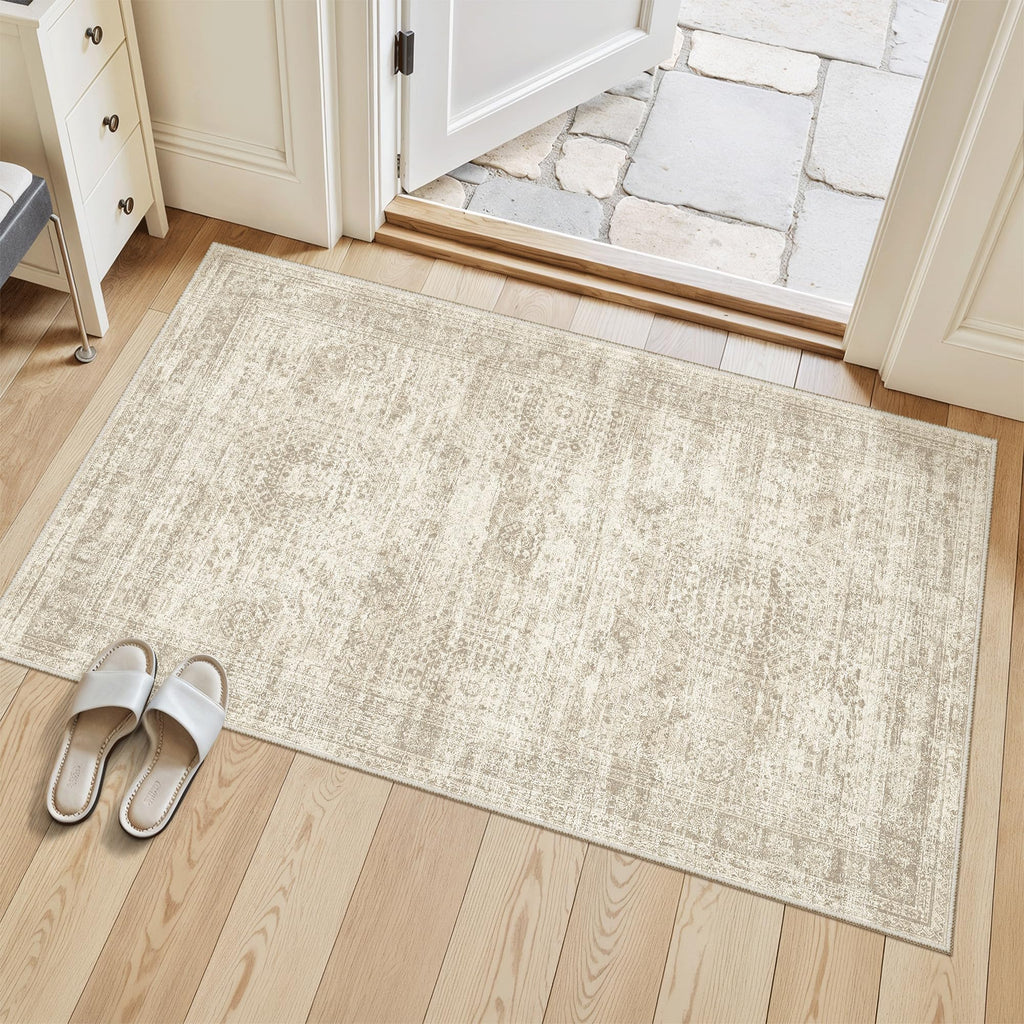 Soalmost 3x4 Rugs Non-Slip, Small Washable Kitchen Entryway Area Rug Beige