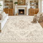 Area Rugs 9x12 Living Room: Vintage Boho Neutral Washable Rug Indoor Soft Large Area Rug Carpet for Bedroom Nursery Farmhouse Dining Room Office Floor Non-Slip Low Pile Under Table Rug Beige/Ivory