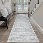 Runner Rug 2'x8' Washable Non-Slip Runner Rugs for Kitchen Bathroom Laundry Room Grey Vintage Floor Carpet Runners for Hallway Entryway