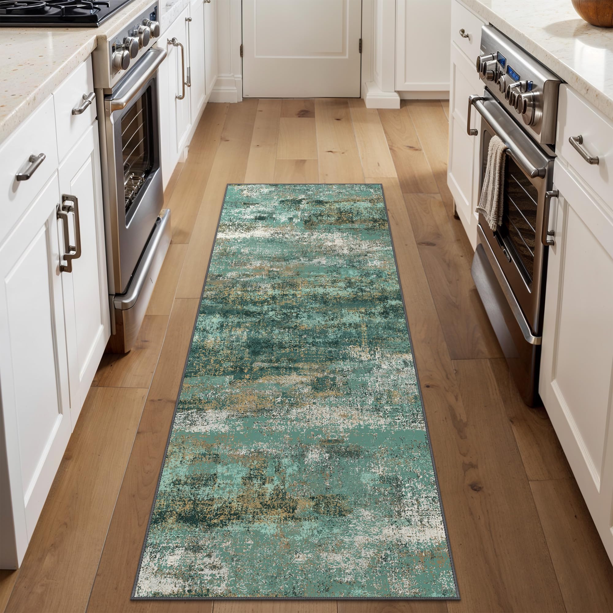 BEIMO 2x6 Runner Rug for Hallway, Turquoise Washable Abstract Non Slip Rug