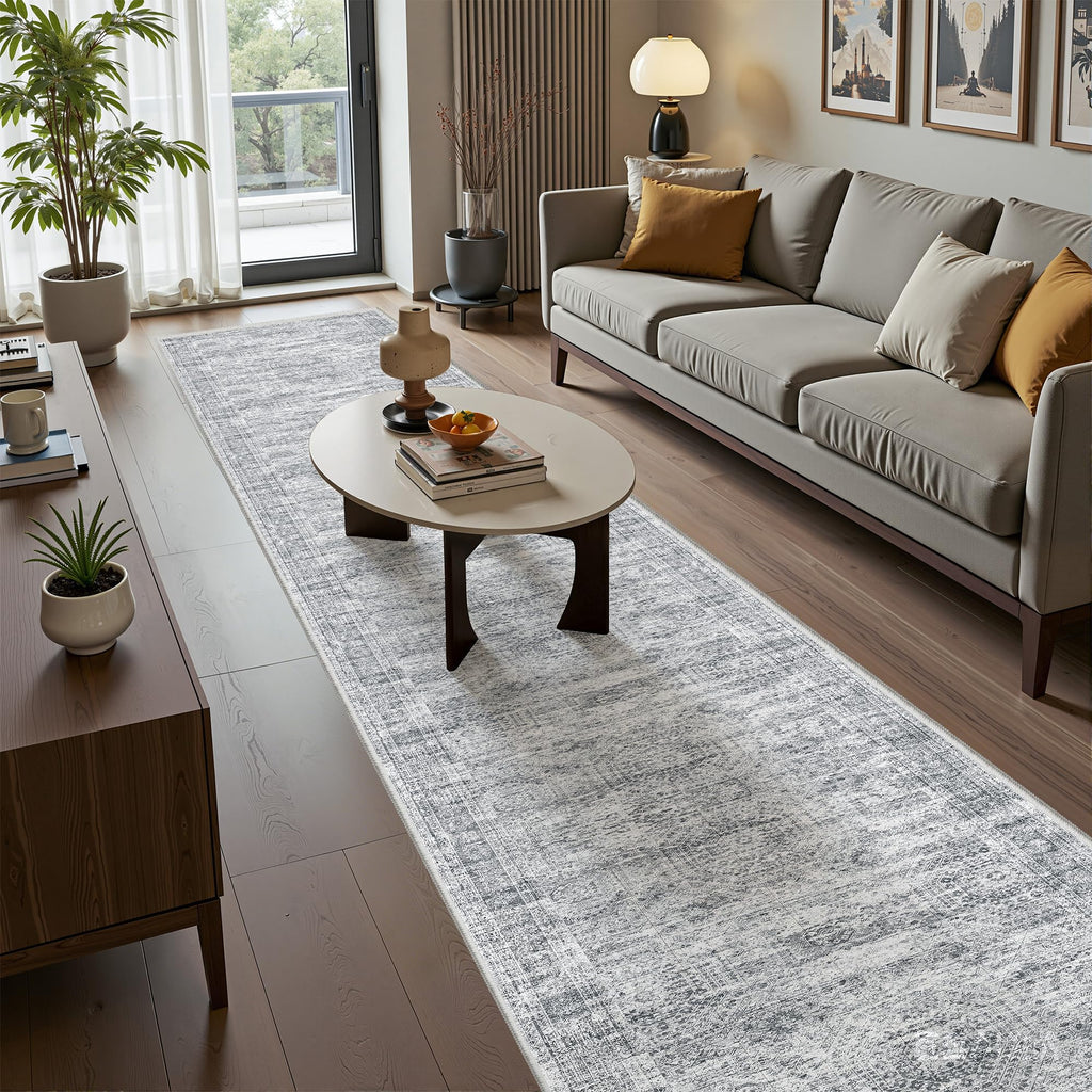Restydon 2x12 Runner Rug Non Slip,Washable Hallway Runner Rug,Grey
