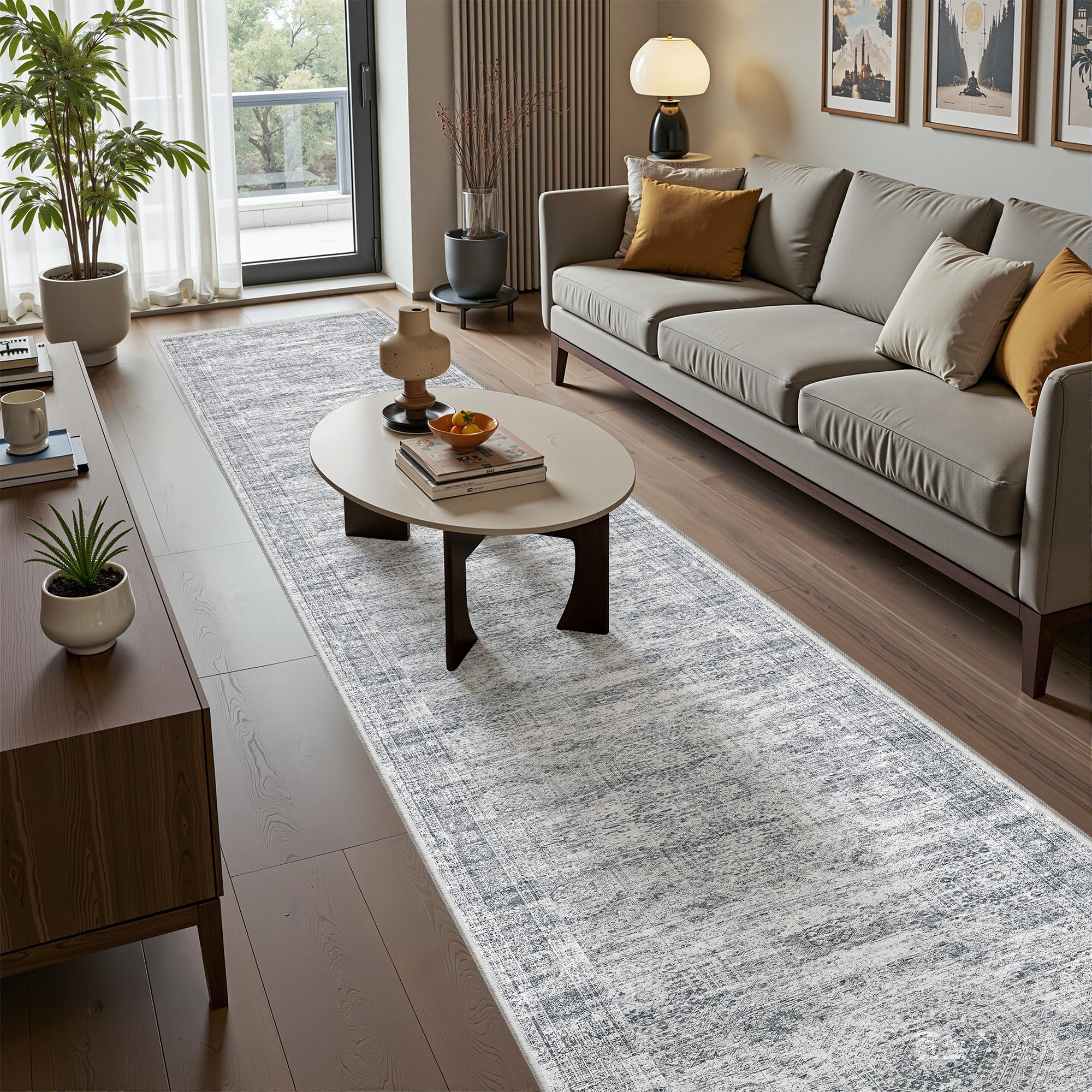 Restydon 2x12 Runner Rug Non Slip,Washable Hallway Runner Rug,Grey