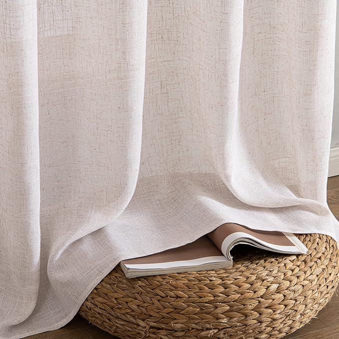 MIULEE Natural White Linen Curtains 52x102 Inch Length 2 Panels for Bedroom