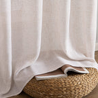 MIULEE Natural White Linen Curtains 95 Inch Length 2 Panels for Bedroom