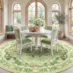 Area Rugs 8ft Washable Non-Slip, Floral Vintage Distress Print Pattern Medallion Carpet for Living Room Bedroom Dining Room, Sage Green Yellow