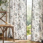 jinchan Linen Blend Floral Curtains French Country Curtain for Living Room 96 Inch Length Black Printed Curtain Rod Pocket Back Tab Farmhouse Peony Flower Patterned Drapes Window Curtains Set 2 Panels