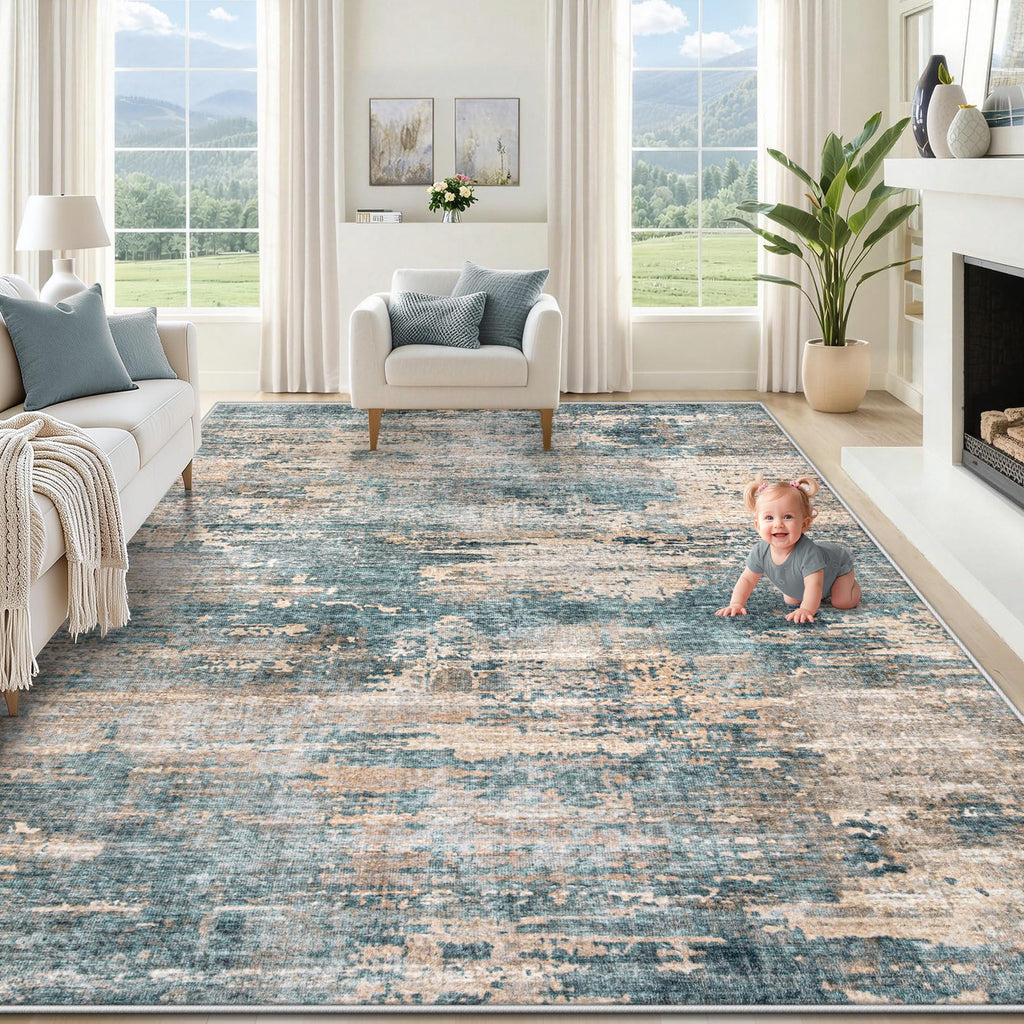 XLUEZ 9x12 Area Rug for Living Room, Washable Modern Abstract Large Area Rug Neutral Soft Non Slip Kids Rug Stain Resistant Indoor Carpet for Bedroom Dining Room Playroom Office(GreenBrown, 9'x12')