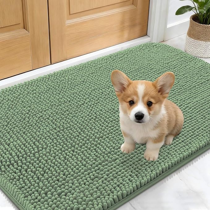 OLANLY Dog Door Mat for Muddy Paws 30x17, Super Absorbent Chenille Mud Mat