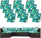 12 Pcs Stretch Patio Cushion Covers,Outdoor Couch Covers Replacement,Outdoor Couch & Sofa Slipcovers,for Patio Furniture Cushion Covers,Washable Reusable Furniture Protector (Green Leaf,Cover Only)