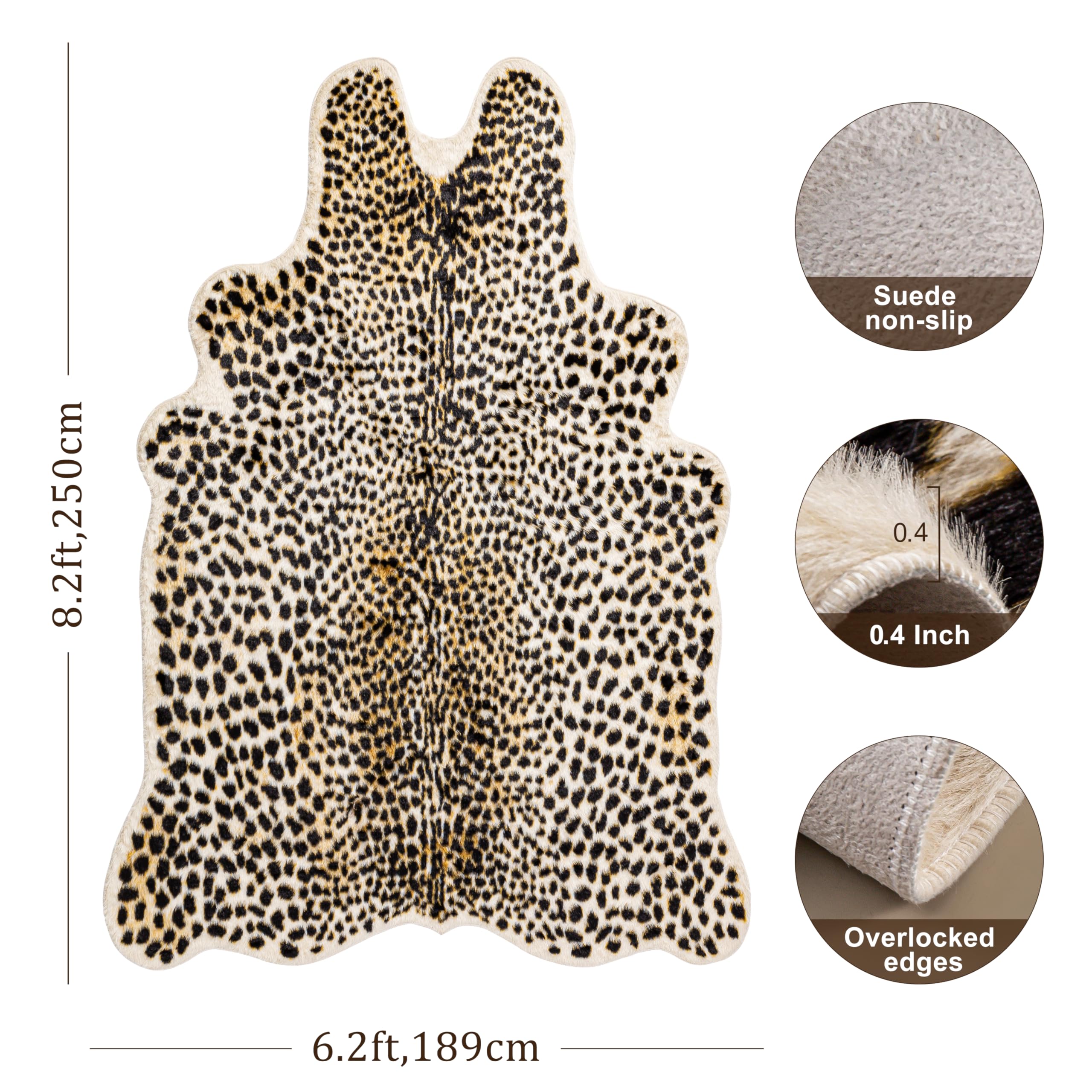 Cheetah Print Rug, Faux Fur Animal Print Leopard Rug Multicolor 6.2x8.2ft