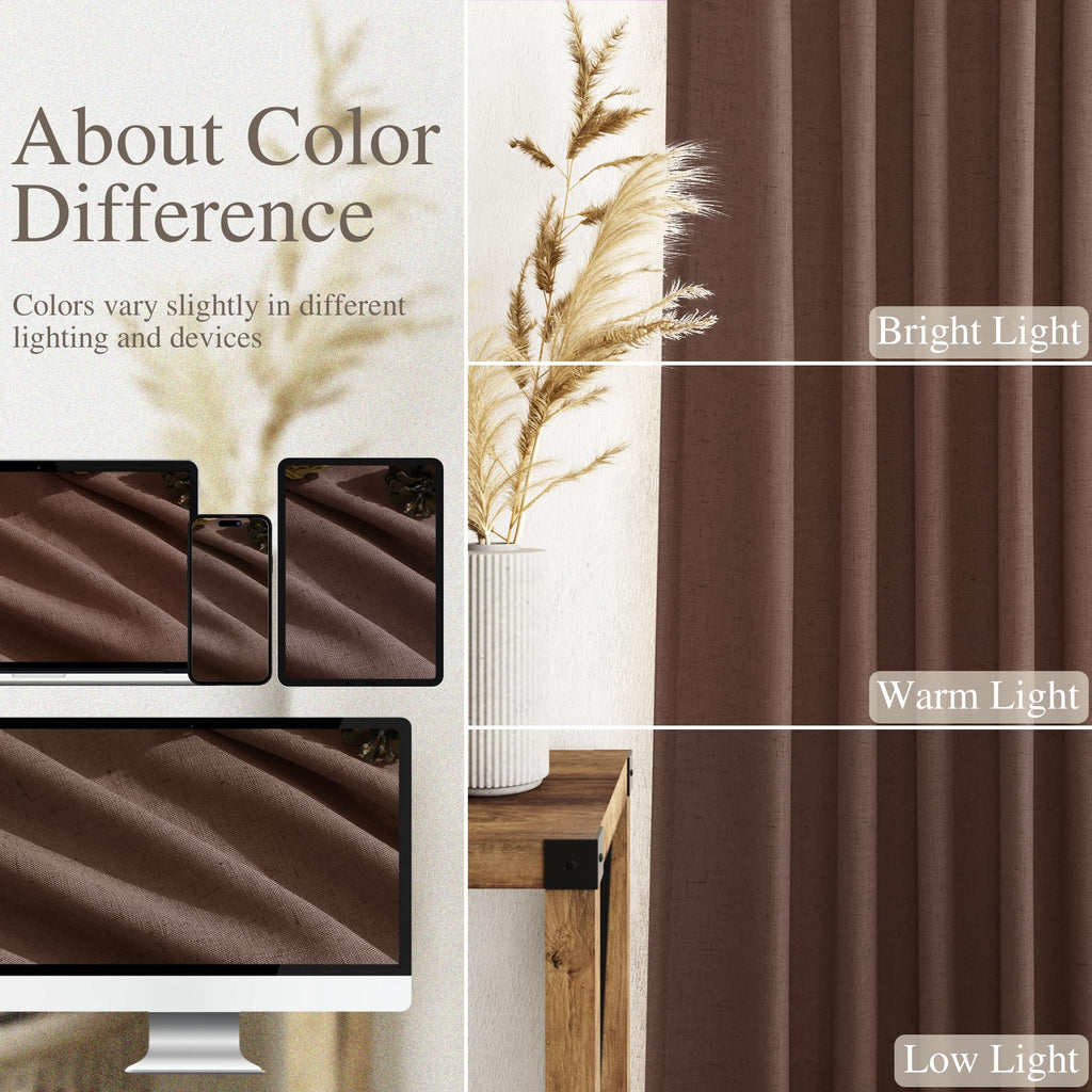 Mocha Mousse Curtains 84 Inch Length 2 Panels Set Back Tab Rod Pocke tLinen Blend Light Filtering Semi Sheer Textured for Neutral Farmhouse Living Room and Bedroom Decor 52x84
