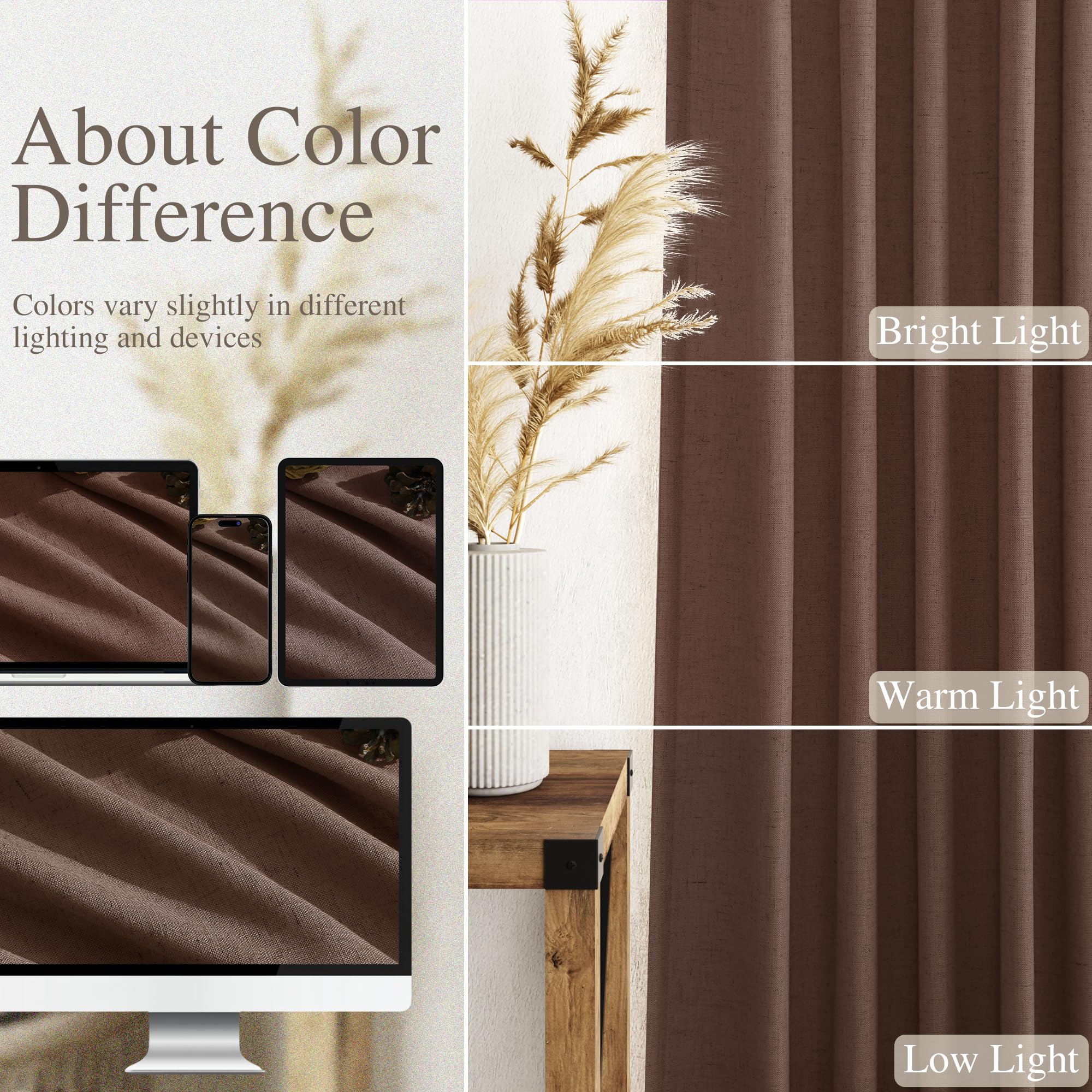 Mocha Mousse Curtains 102 Inches Long 2 Panel Set Back Tab Rod Pocket Linen Blend High Window Semi Sheer Light Filtering Burlap Look for Neutral Farmhouse Decor Curtain in Living Room 52x102
