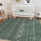 Nakagishi 7x9 Area Rugs Living Room: Washable Boho Large Neutral Soft Farmhouse Rug Stain Resistant Modern Indoor Floor Non-Slip Carpet for Bedroom Nursery Kids Playroom Office Dining Room Dorm- Green