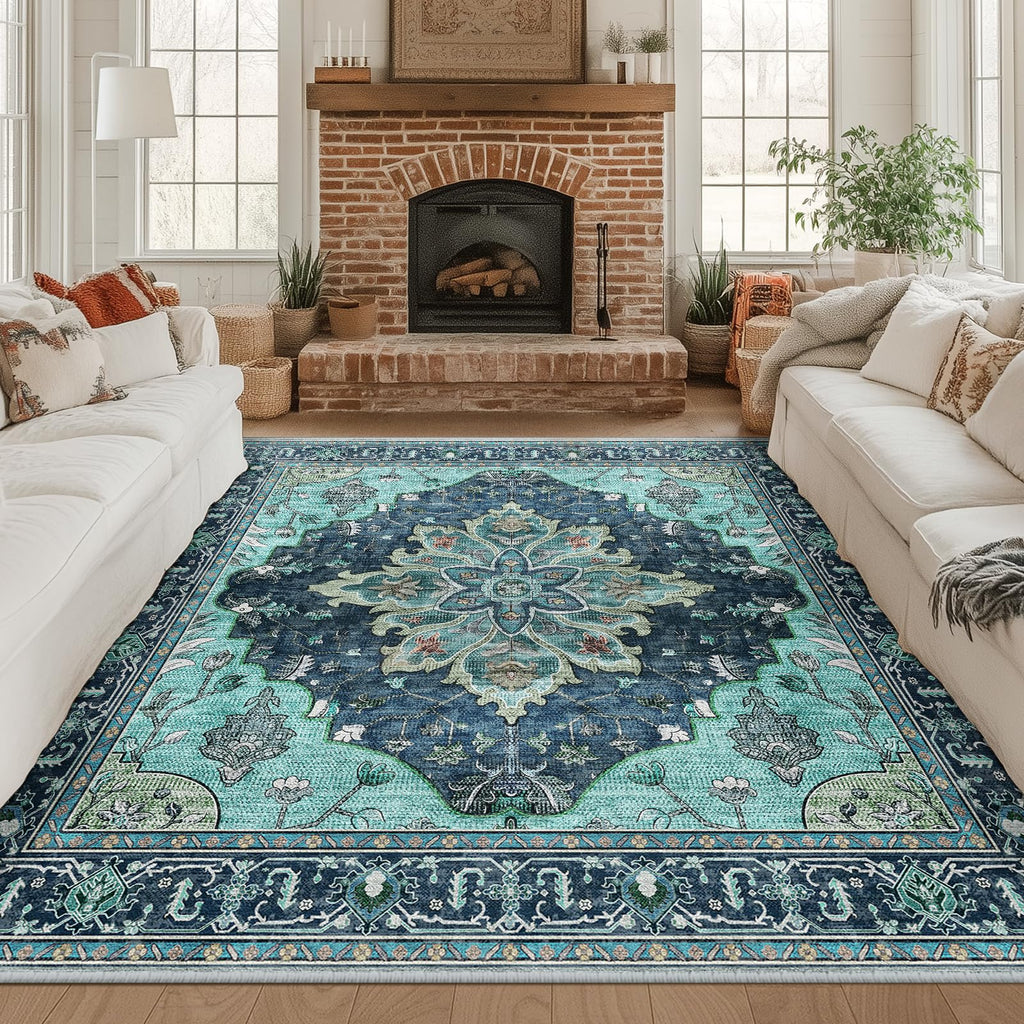 RELEANY Washable Area Rug, Square 8'x8', Teal