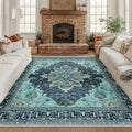 RELEANY Washable Area Rug, Square 8'x8', Teal
