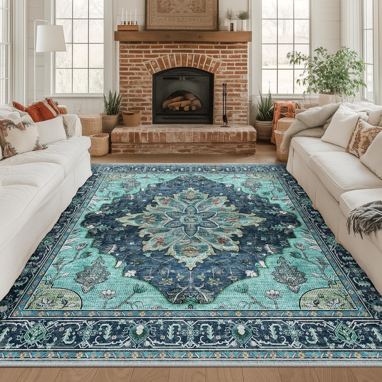 RELEANY Washable Area Rug, Square 8'x8', Teal