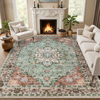 ExpediX 10x14 Area Rugs Living Room: Washable Rug for Bedroom Brown Green