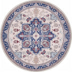 OPPODREAM Soft Round Rug 3ft, Washable Circle Rug 3ft with Non Slip Backing Play Room, Low-Pile Carpet 3 ft, Small Faux Cashmere Throw Carpet, Navy Blue & Red & Cream