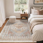 zesthome 4x6 Rug - Stain Resistant Washable Rug, Anti Slip Backing Rugs for Living Room, Foldable Vintage Small Area Rugs(Orange,4'x6')