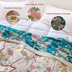 MSGKV The Boho Layer: 60"x80" Cotton Throw Blanket – Full Size for Couch Snuggles, Twin Bed Topper | Lightweight & Breathable Reversible Chinoiserie Floral & Bird Pattern, Decorative Accent