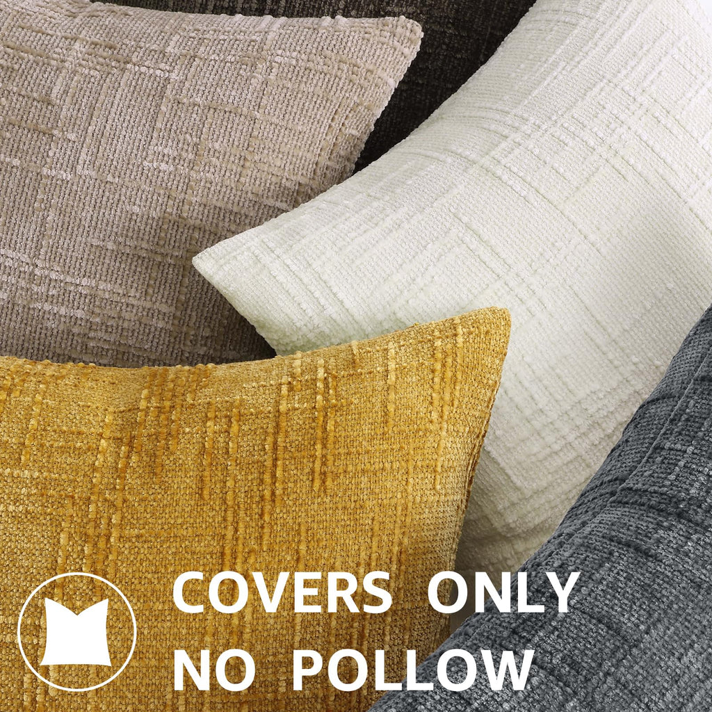 decorUhome Textured Chenille Throw Pillow Covers 22x22 Set of 2 Dark Grey