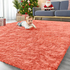 OLANLY 6x9 Machine Washable Large Area Rugs for Living Room, Bedroom, Soft Fluffy Shaggy Bedside Rug, Indoor Floor Carpet for Kids Girls and Boys, Dorms, Nursery, Home Decor Aesthetic, Coral Red