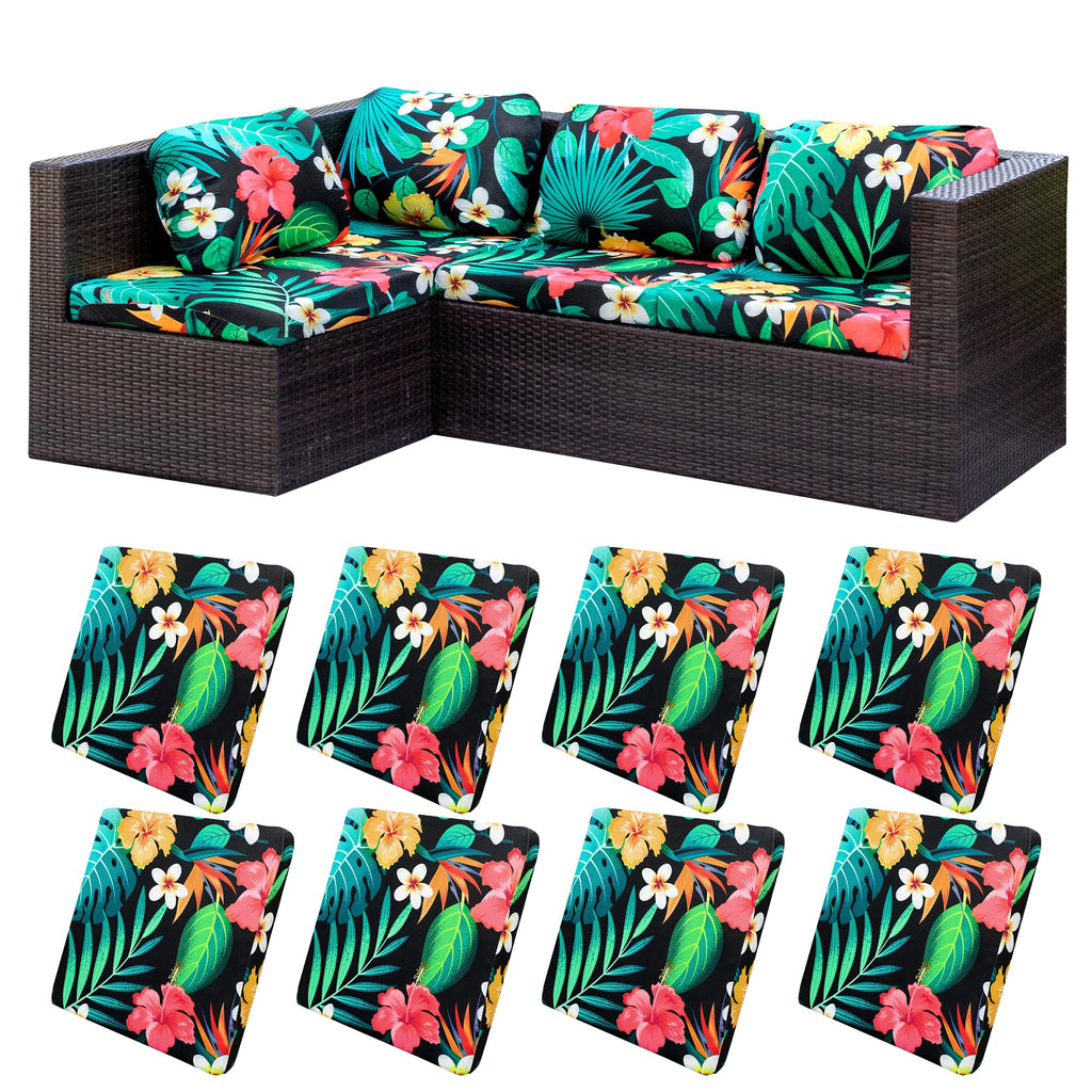 8 Piece Outdoor Cushion Covers, Patio Sofa Cushion Covers, Stretch Fit
