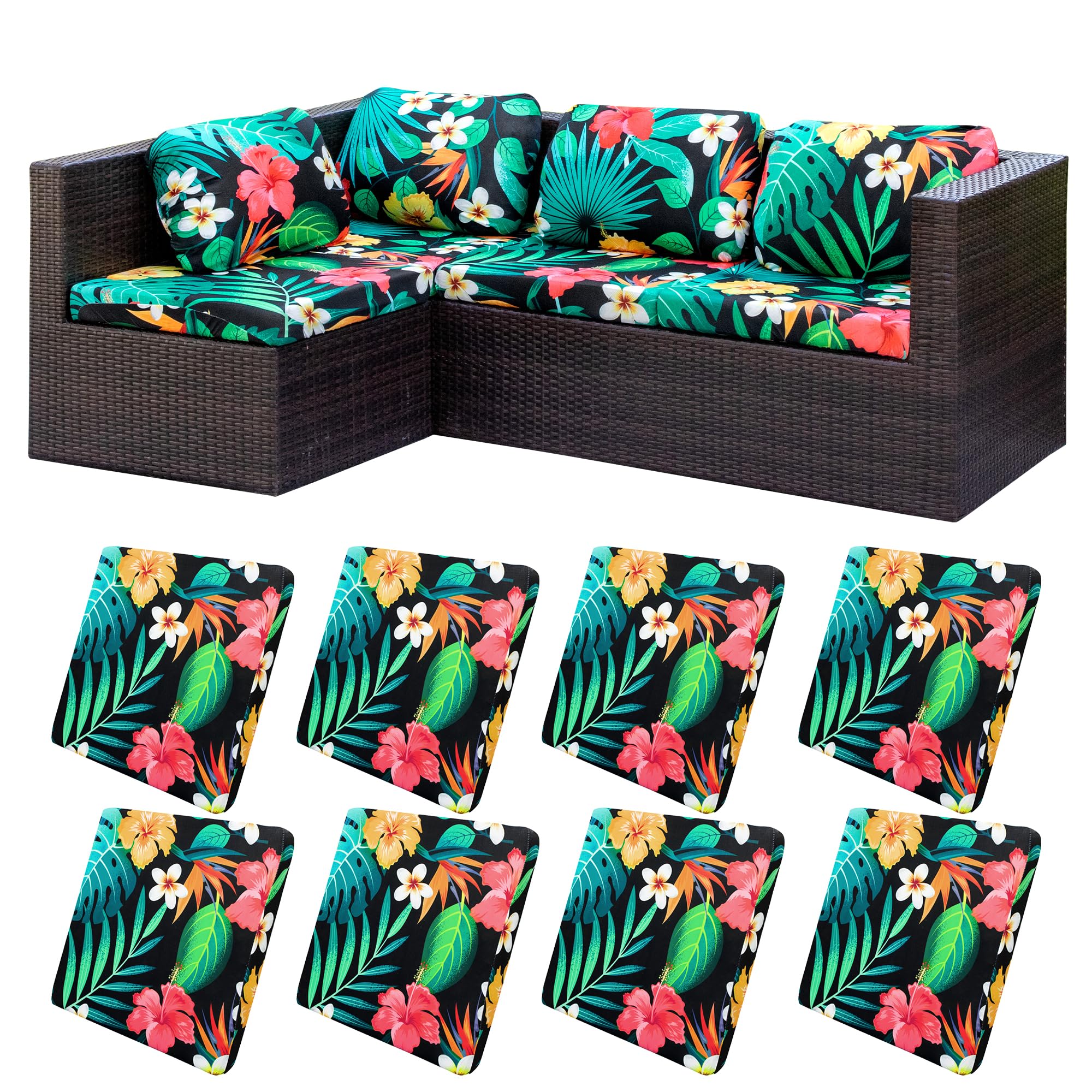 8 Piece Outdoor Cushion Covers, Patio Sofa Cushion Covers, Stretch Fit